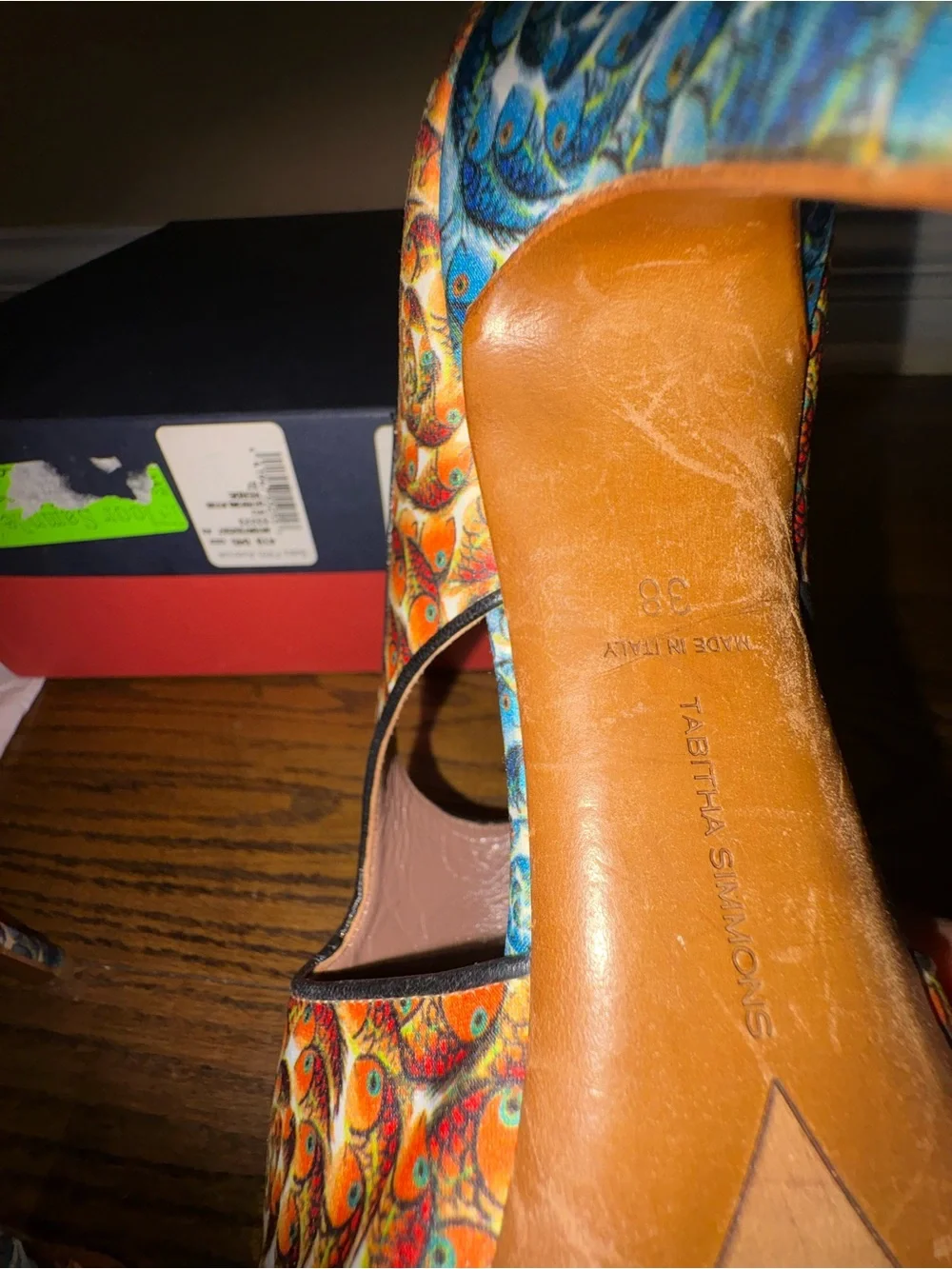 Tabitha Simmons Orange and Blue Patterned Strappy Heels